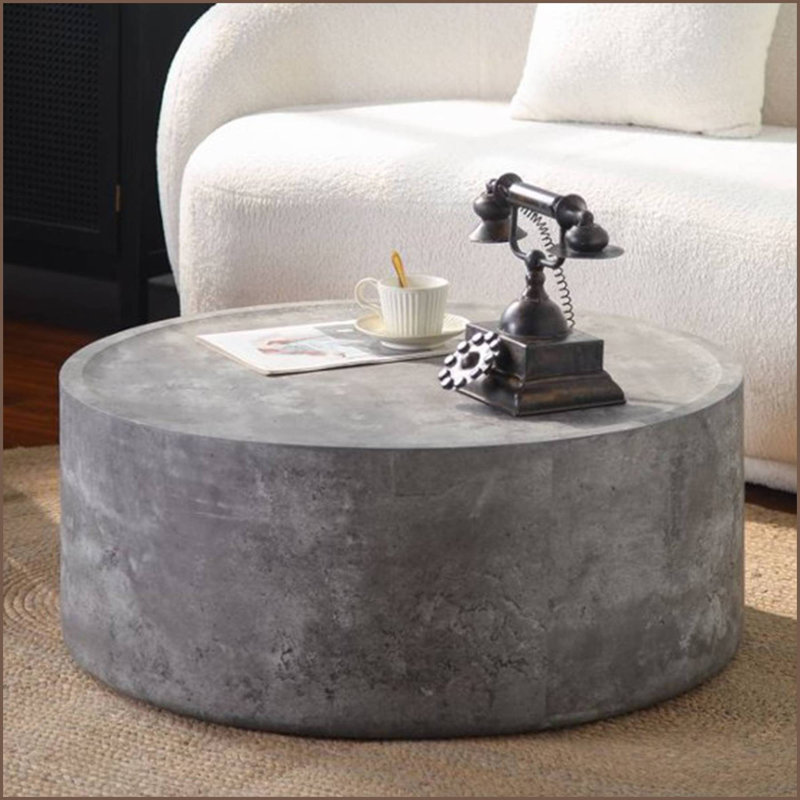 Table basse ronde en bois aggloméré pour le salon, 12" H x 39.37" W x 39.37" D, Stone, Gris
