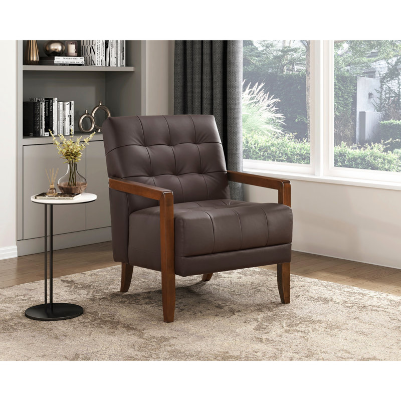 Fauteuil en cuir brun foncé avec assise en mousse haute et base de style moderne avec finition noyer, Dark Brown