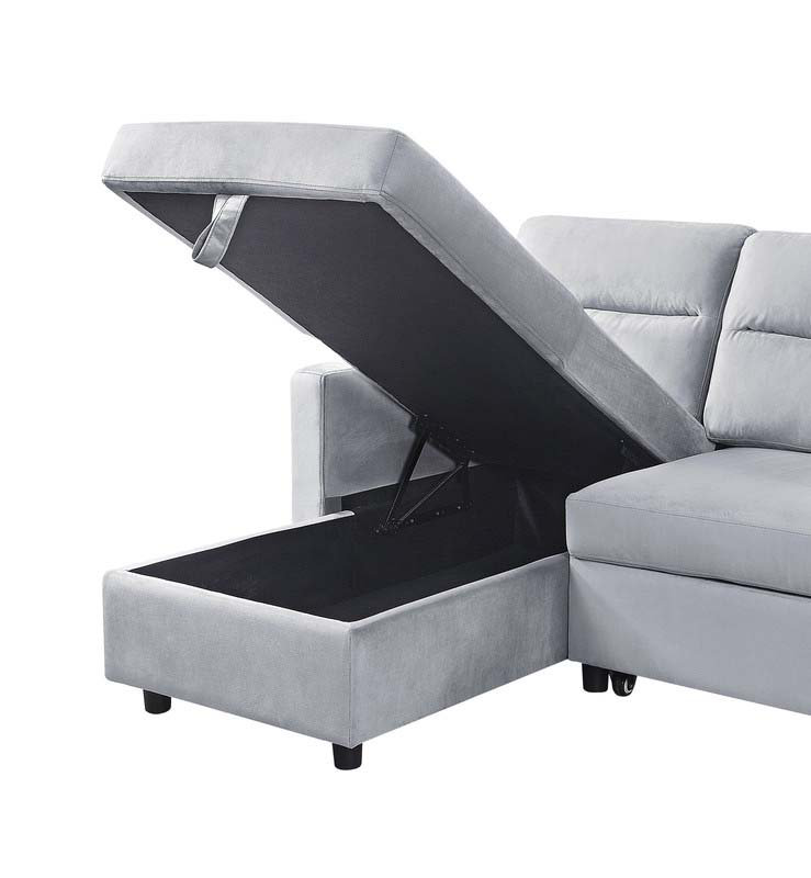 Canapé-lit modulaire réversible Phenex, Velours gris clair
