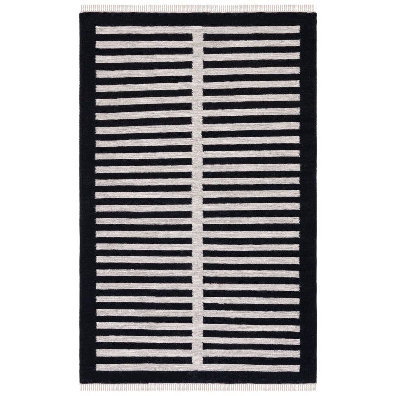 Tapis rayé beige / noir Del Norte Kilim 806, Rectangle 6 pi x 9 pi