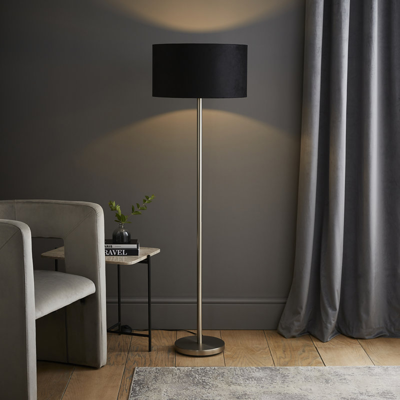 Pearletta Traditional Floor Lamp, Yes, Chrome, Black