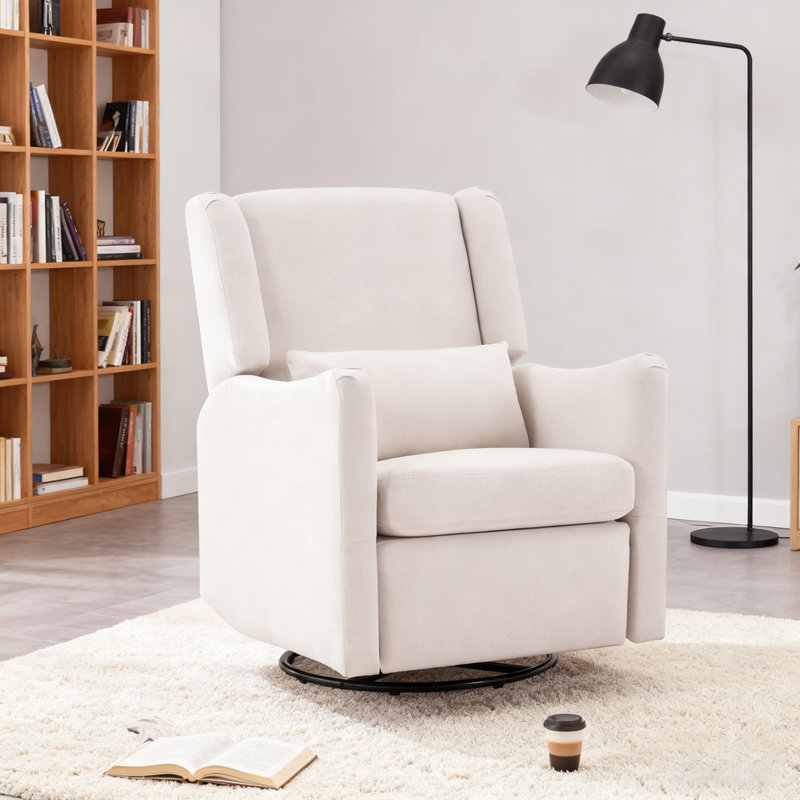 29.5'' Wide Wingback Swivel Rocker Recliner Chair, Glider Rocker Recliner, Beige Linen