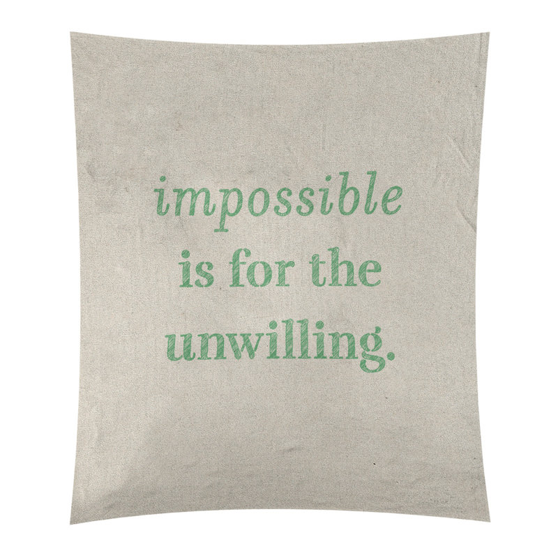 Tapisserie quote « impossible à écrire » en polyester, H 80 po x l 68 po, Blanc / vert