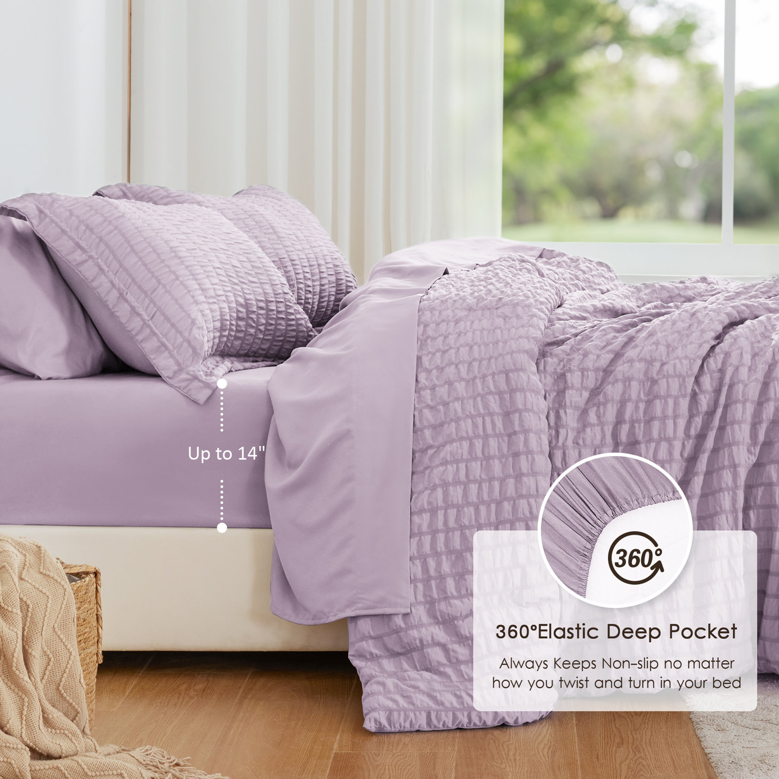 Bedding, Light Purple, California King-7 pieces