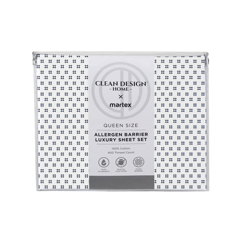Clean Design Home Jack T300 Percale Navy Sheet Set, Twin Extra Long Sheet Set + 1 Standard Pillowcase