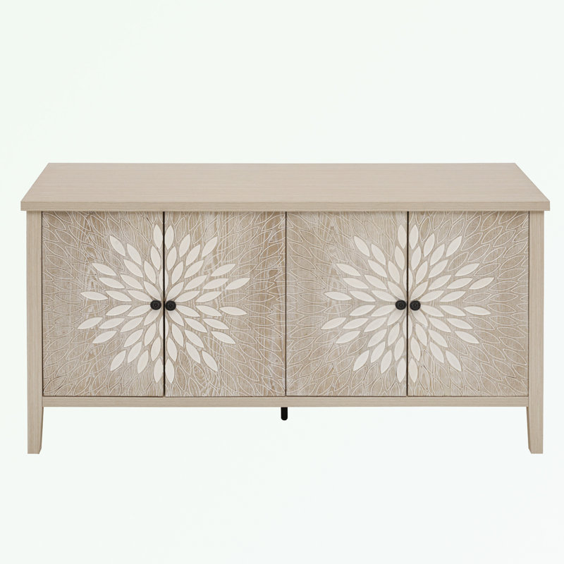 Sideboard Cabinet With 4 Doors and Adjustable Shelves, Natural