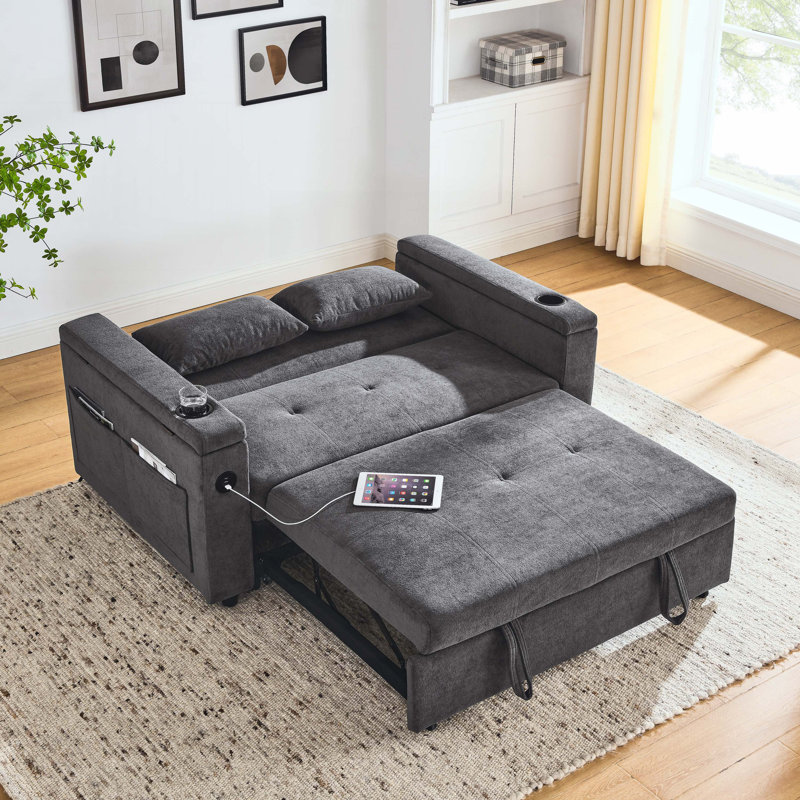 Wodella 54'' Modern Sectional Sofa couch, Pull-Out Sleeper Sofa Bed with Storage and Side Pockets, Adjustable Backrest and Lumbar Pillow,sofa,couch