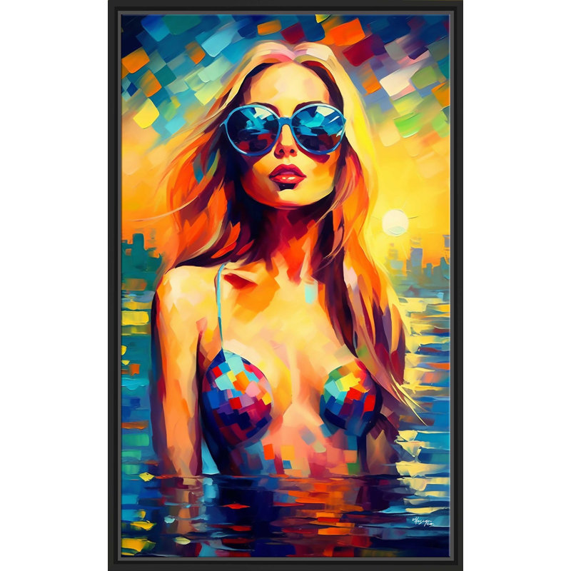 «Summer Girl in Bikini» par V2 Design Co. - Peinture sur toile à cadre flottant, H 43,5 po x l 27,5 po x P 2 po