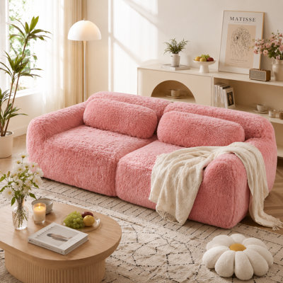 Canapé rose modulaire à deux places avec une base en velours moelleux et antidérapant, de la mousse haute densité 32D et des coussins ergonomiques sans assemblage pour convenir à n'importe quel salon.