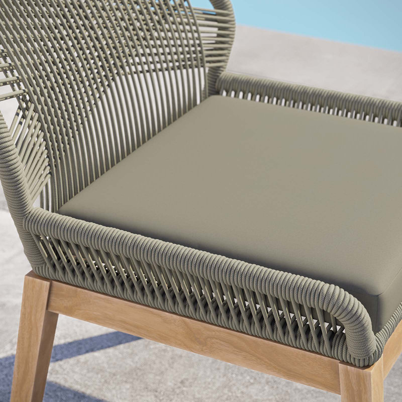 Wellspring Gray Teak Wood Dining Chair with Cushions