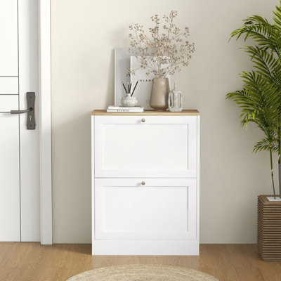 Slim Shoe Cabinet, Modern Hidden Shoe Storage Cabinet With 2 Flip Drawers by Ebern Designs