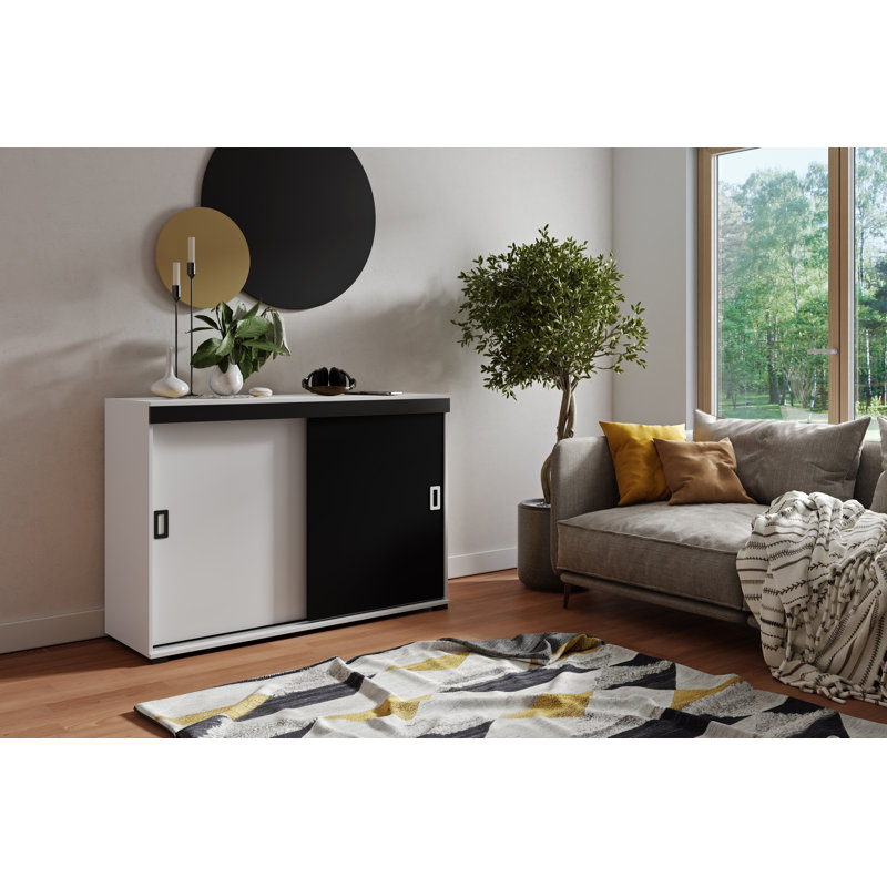 Torzsok 2 - Door Rectangle Accent Cabinet, 94cm H x 140cm W x 45cm D, White/Black