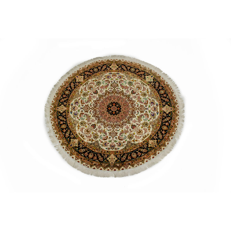 Tapis unique en laine noué à la main de style crème 2010S 5 pi 4 po x 5 pi 4 po Jeroline