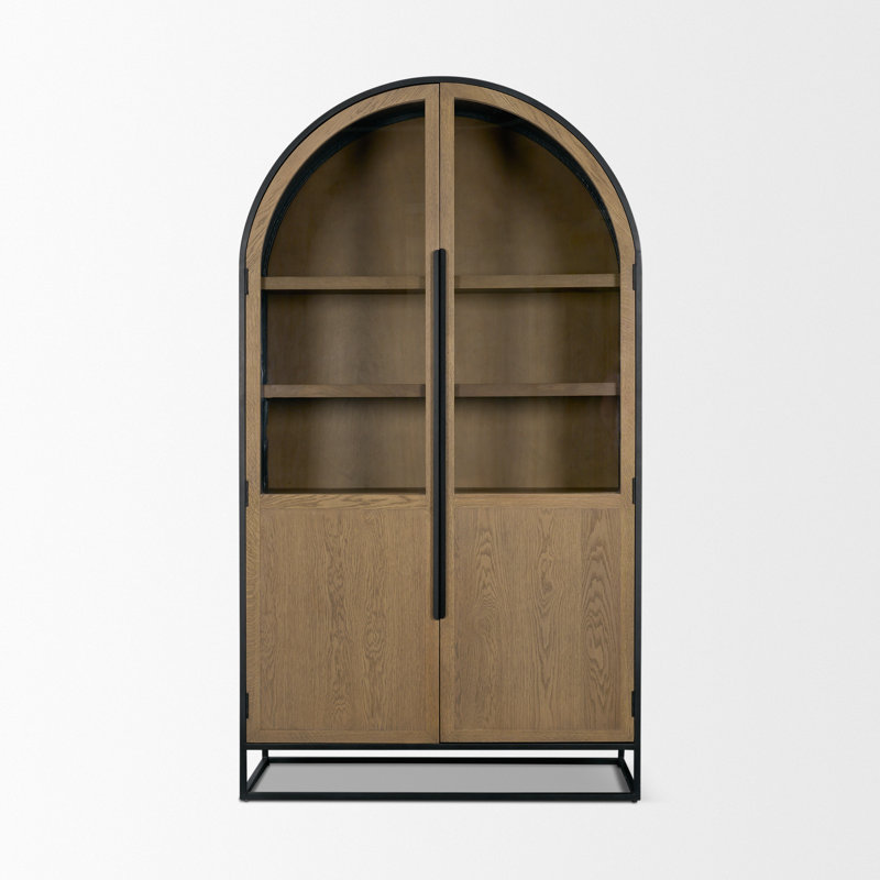 Sloan 47.5l X 18.0w X 85.5h Dark Wood W/black Metal Frame Arch Cabinet, Light Brown