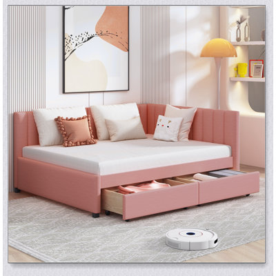 Full Upholstered Daybed With 2 Storage Drawers Sofa Bed Frame