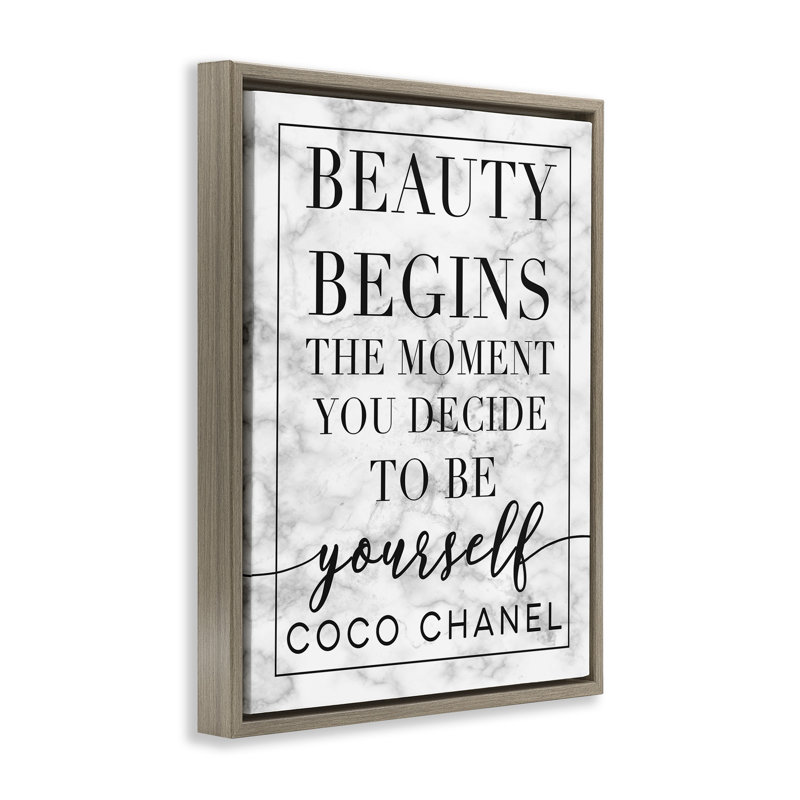 «Beauty Begins Inspiring Quote Grain» par Daphne Polselli mwp-540, H 31 po x l 25 po, Cadre flottant orme Montalcino