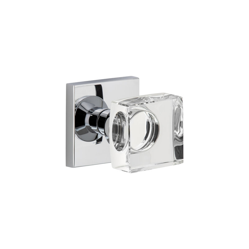 Viaggio Quadrato Rosette Double Dummy with Quadrato Crystal Knob, Bright Chrome, Square