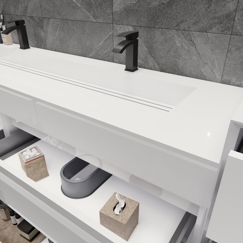 Albizu 79" Wall-Mounted Double Bathroom Vanity, White