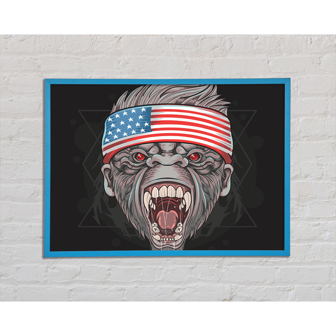 Wütender Gorilla Amerikanische Flagge - Einzelner Bilderrahmen Kunstdrucke