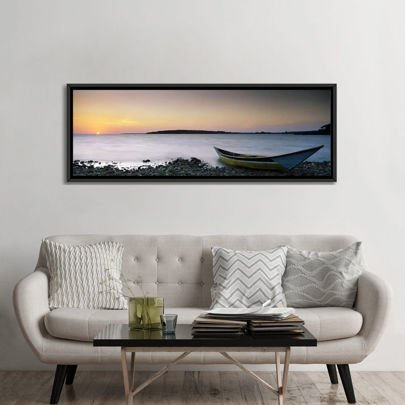 Bateau panoramique au bord du lac, lac Victoria, vallée du Grand Rift, Kenya, reproduction de photo sur toile, Cadre noir