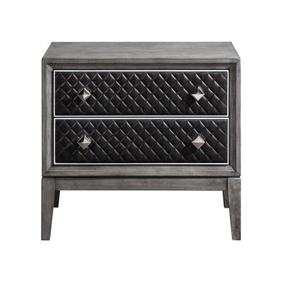 2 Bedroom Furniture, Gray - Faux Leather Upholstered, Birch Veneer Wood Nightstand 2 Drawers, Leather, Engineered Base