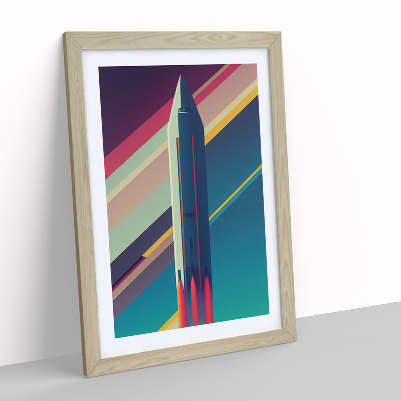 XV1022-4008X Spaceship Rocket Stripes - Single Picture Frame Print, 46cm H x 34cm W x 2cm D, Oak