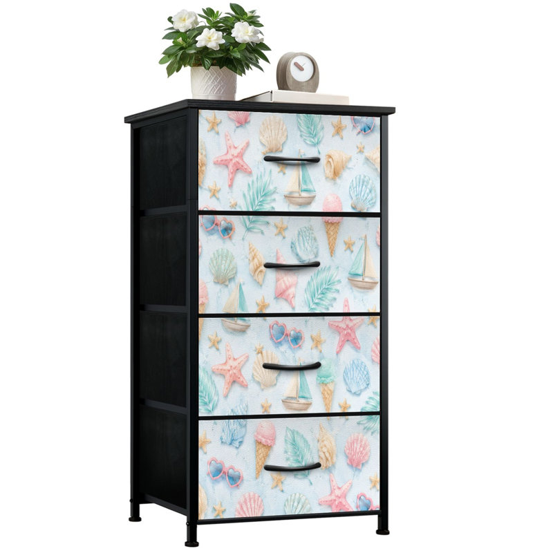 Commode 4 tiroirs à rangement vertical Pastel Coastal Seashells