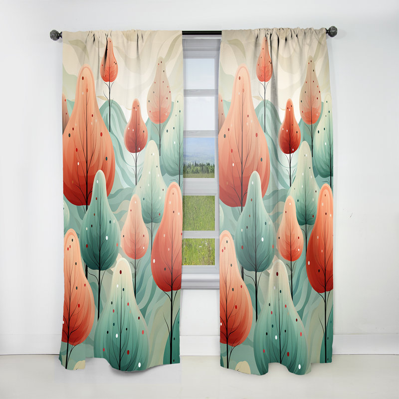 Laveya - Pin de Noël festif orange et vert I - Rideau velours forêt d'hiver - 1 panneau, L 52 po x L 63 po