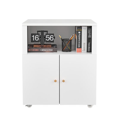 Home Office Printer Stand And Mobile Lateral Filing Cabinet With 360 Wheels - White Powder Coated Metal Alloy Handle, Magnetic Door Suction, Adjustable Partition For Letter/Legal/A4 Size Modern File