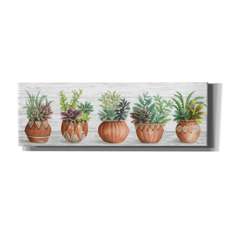 «Terracotta Pots I» par Cindy Jacobs - peinture sur toile tendue, H 12 po x l 36 po x 1,5 po