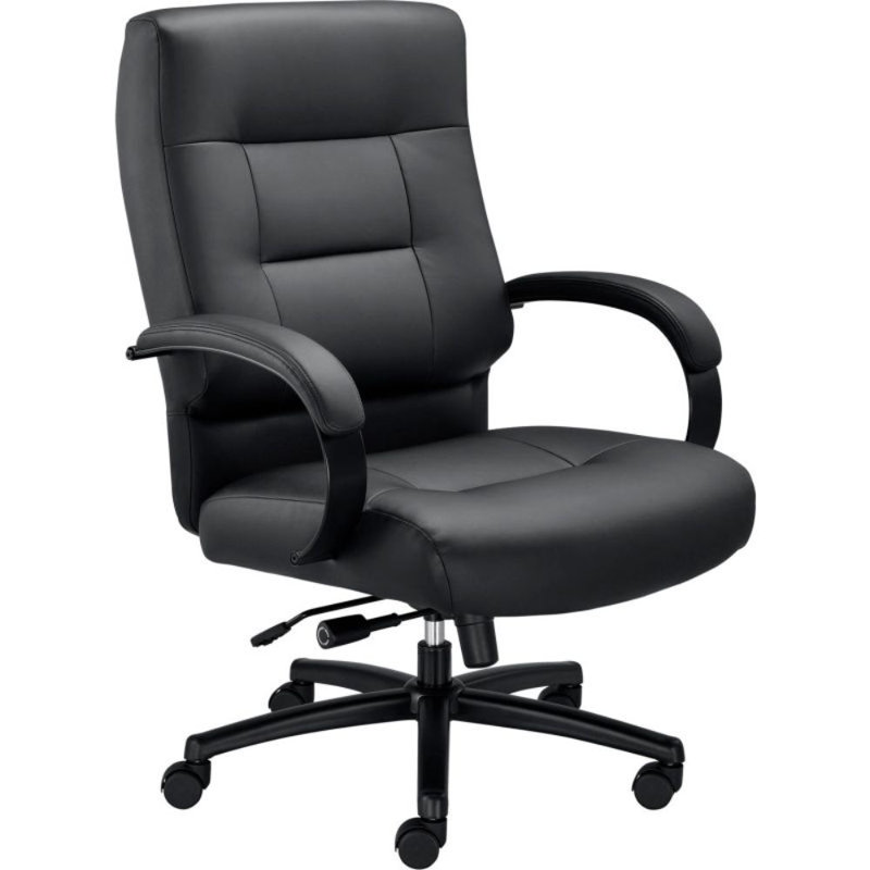 Fauteuil de direction grand et haut Interion avec dossier haut et accoudoirs fixes, cuir reconstitué, noir