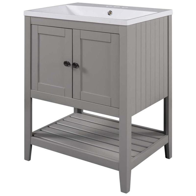 Gray MDF Freestanding Single Bathroom Vanity with Cultured Marble Sink