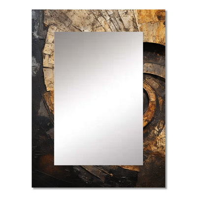 Gold Black Timeless Turn I - Abstract Spirals Large Mirror, Modern Unique Wall Mirror Decor, Printed Metal Art
