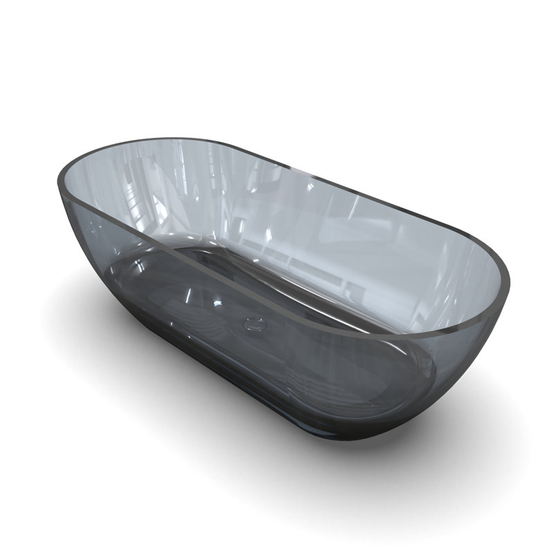68.9 Inch Translucent Grey Blue Oval Freestanding Soaking Bathtub For Bathroom