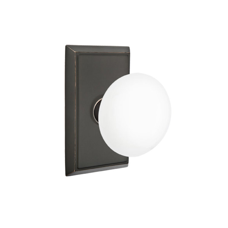 Emtek Dummy Knobset w/ Rectangular Rosette and Ice White Porcelain Knob