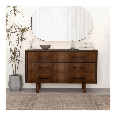 Logan Mid Century Modern Walnut Dresser With 6 Drawers