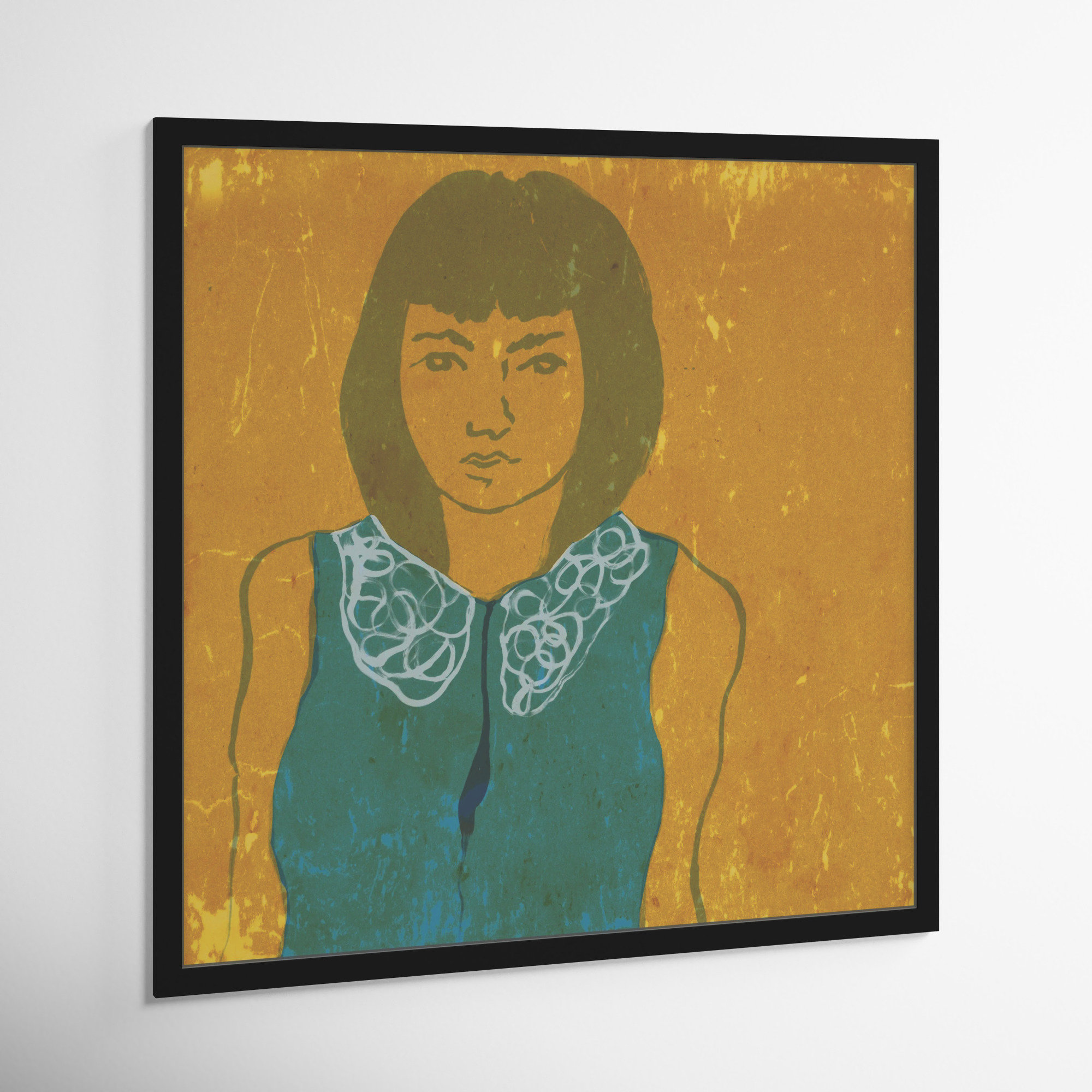 Lady In Teal by Oliver Gal, Gold, 32" H x 32" W x 0.5" D