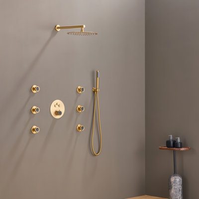 Thermostatic Rainfall Shower System with Rough in-Valve and Shower Body Spray