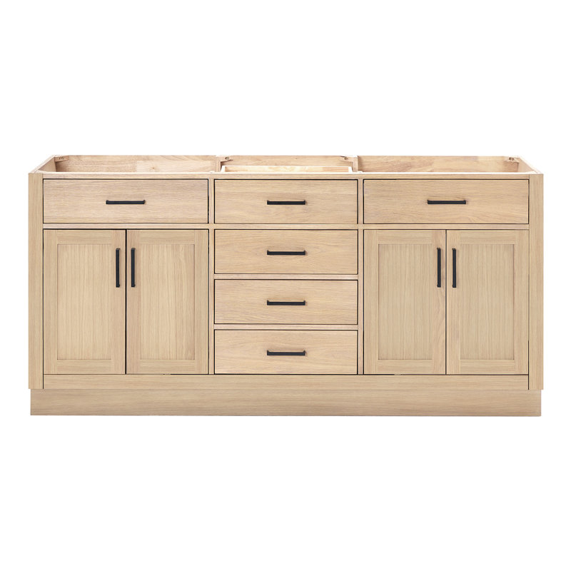 Ariel Hepburn 72 In. Double Sink Base Cabinet, Natural Oak, Matte Black