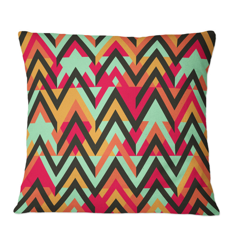 Coussin décoratif à motif zigzag en rouge et bleu, 16 po x 16 po