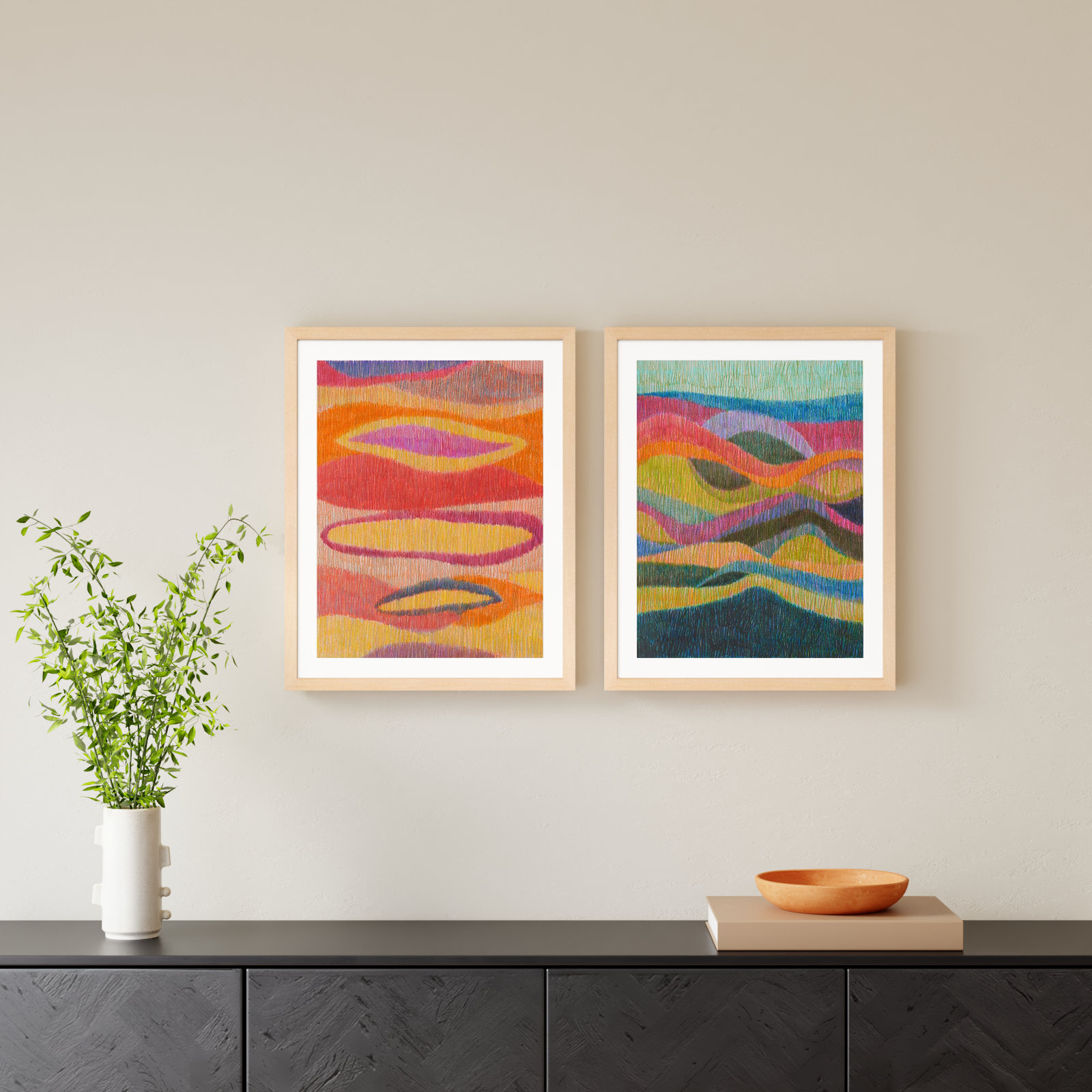 Merengue and Tango 2-Piece Painting Set, 25" H x 20" W x 1.25" D, Brown Framed