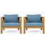 Fauteuil club en bois avec coussins bleus imperméables, finition élégante, idéal pour les conversations en extérieur par tous les temps - s'adapte à tous les environnements