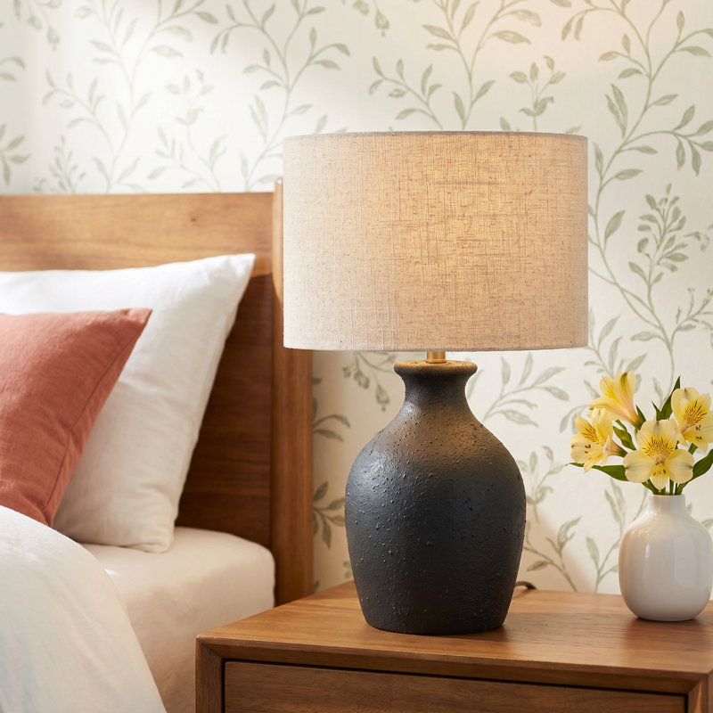 Ceramic Table Lamp, Black, Light Brown