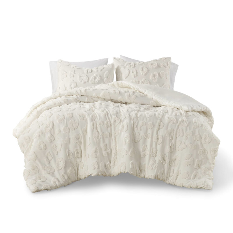 Housse de couette en chenille double / grand - motif animal texturé, 2 taies décoratives, tissu blanc sur le thème, coussin