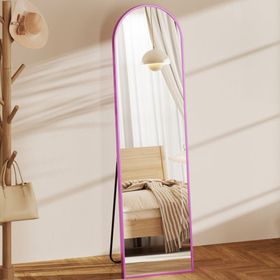 16" x 59" Arched Full Body Mirror Purple Metal Frame, Freestanding or Wall-Mounted