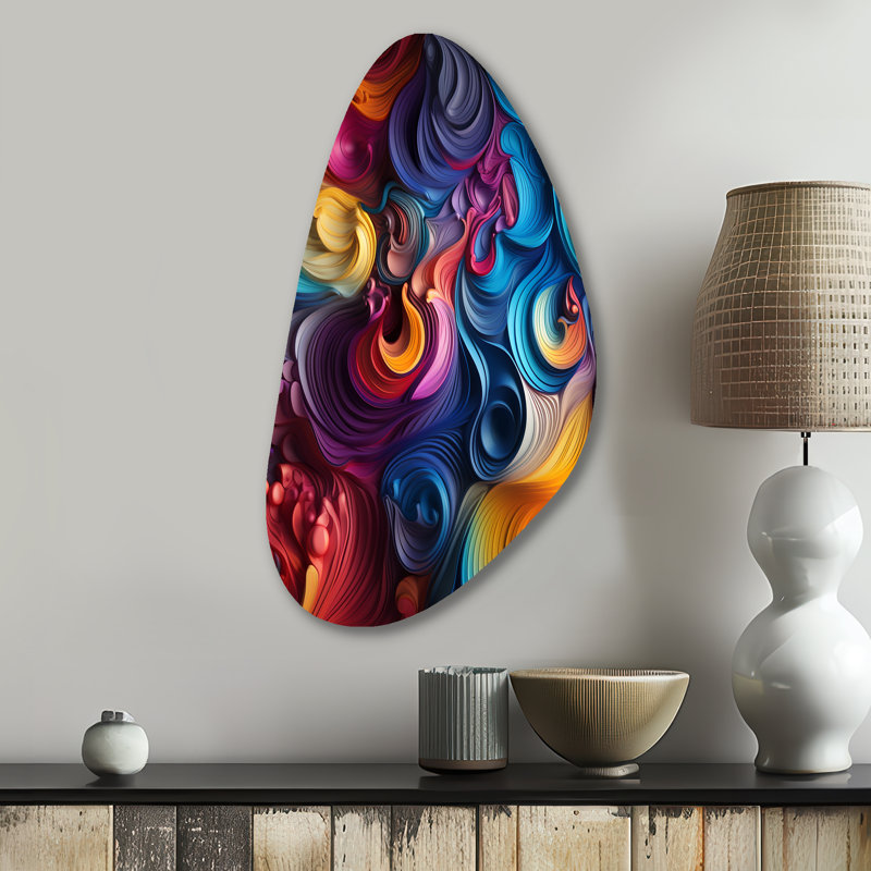 Popart psychedelic Swirls - Art mural asymétrique abstrait en métal, reproduction d'art moderne de forme irrégulière