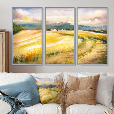 «Golden Fields of Tuscany Italy», reproduction sur toile flottante 3 pièces