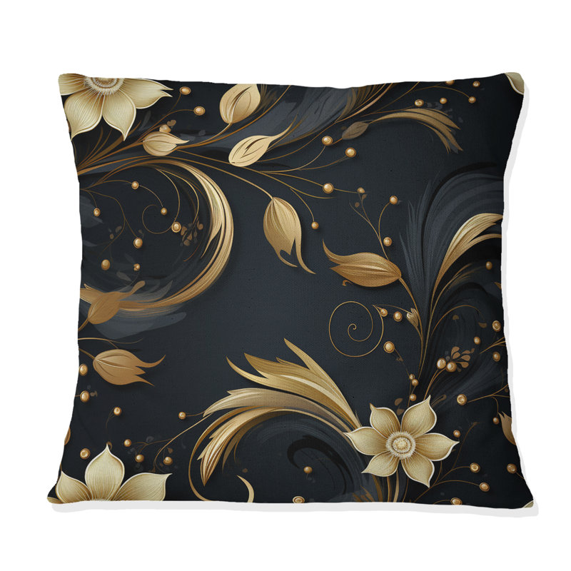 Coussin décoratif en polyester noir et doré Intrigue Elegance I, H 18 po x l 18 po