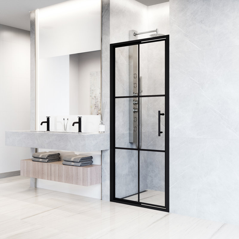 Astoria Matte Black 30" x 76" Pivot Shower Door with Clear Glass