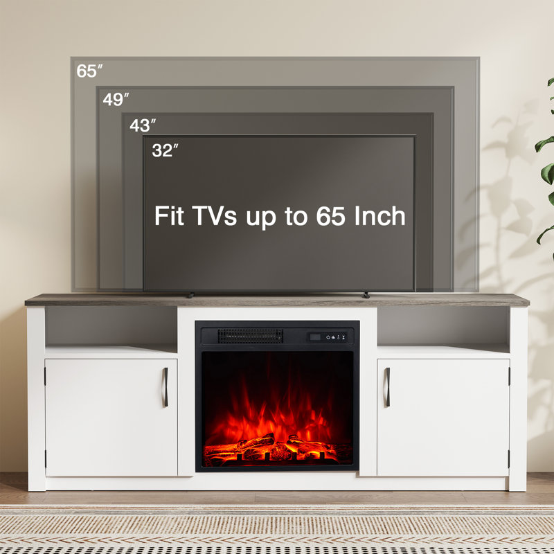M.C.Haus TV Stand with 18" Electric Fireplace - Remote Control, Adjustable Flame & Storage, 56cm H x 147cm W x 35cm D